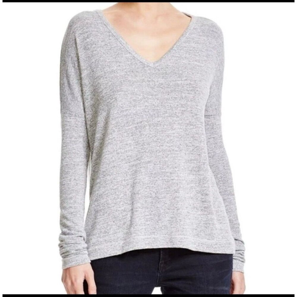 Rag & Bone Size M Gray Theo Long Sleeve V-Neck Tee Knit Top Minimalist Oversized